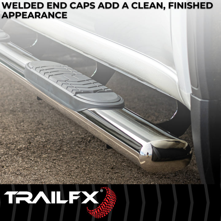 TrailFX A7042S Stainless Steel 5 Inch Oval Straight Nerf Bar with Step Pads for Ford F-150 and Super Duty Models