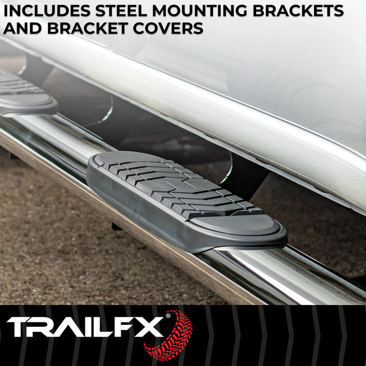 TrailFX Stainless Steel 5 Inch Oval Bent Nerf Bar Side Step for Chevrolet Silverado and GMC Sierra 2012-2013