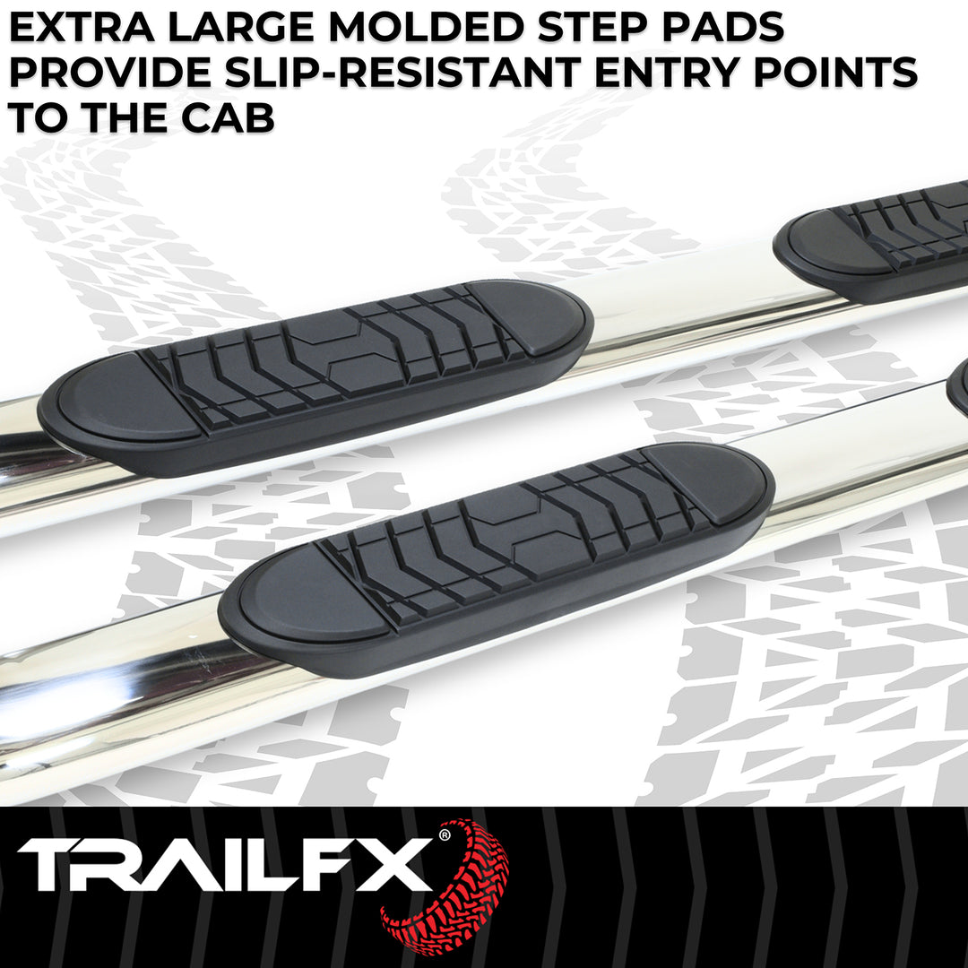 TrailFX A7078S Stainless Steel 5 Inch Oval Bent Nerf Bar with Step Pads for Toyota Tundra