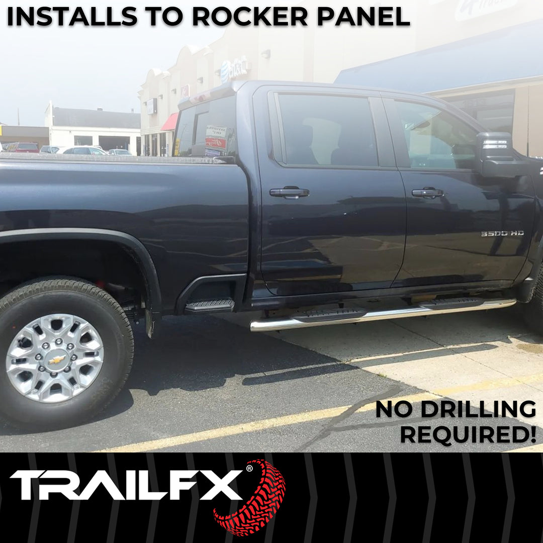 TrailFX A7078S Stainless Steel 5 Inch Oval Bent Nerf Bar with Step Pads for Toyota Tundra