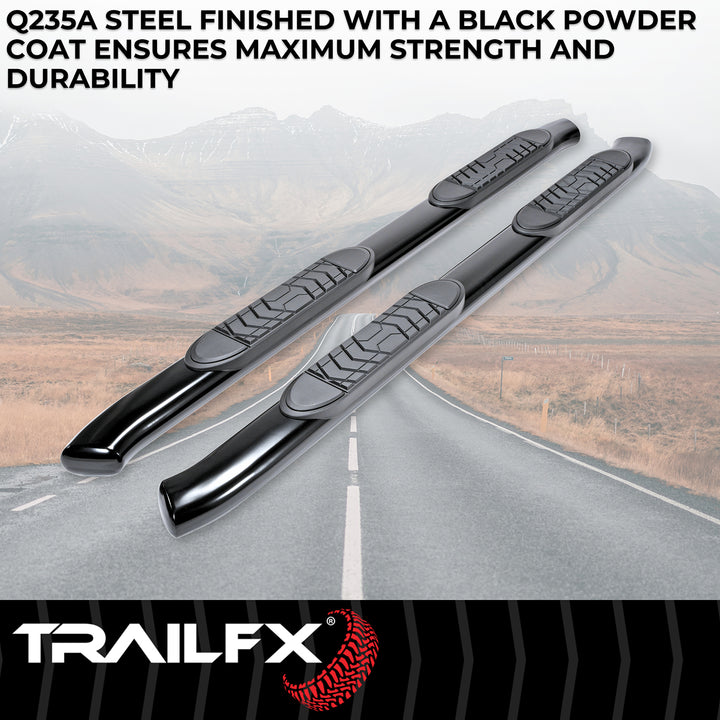 Trail FX 5 Inch Oval Bent Nerf Bar Step Bar for Ram 1500 - Black Powder Coated Steel with Welded End Caps