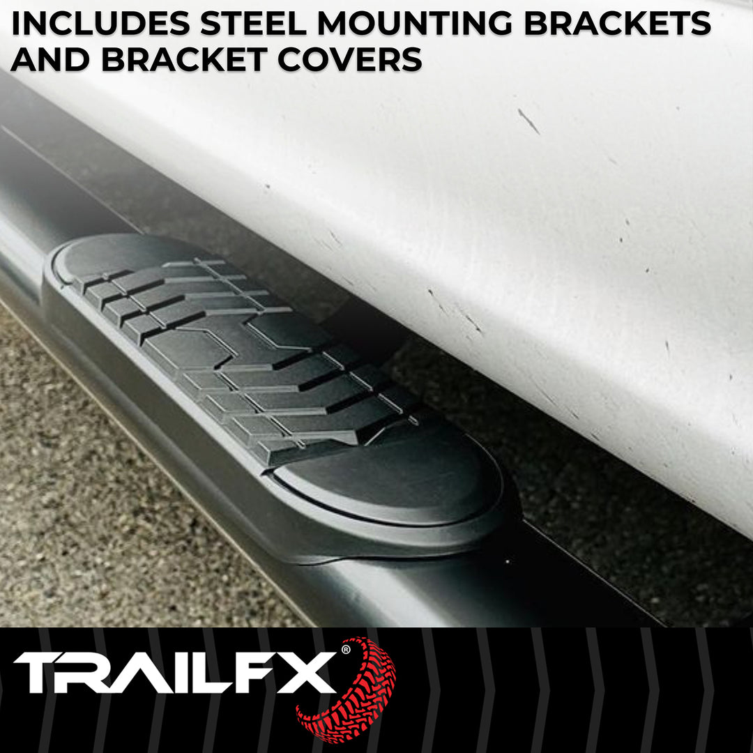 Trail FX 5 Inch Oval Bent Nerf Bar Step Bar for Ram 1500 - Black Powder Coated Steel with Welded End Caps
