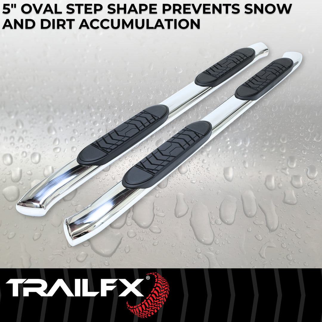 TrailFX A7090S Polished Stainless Steel Nerf Bar with Oval Bent Design and 5 Inch Diameter for Silverado and Sierra 1500/2500/3500 HD