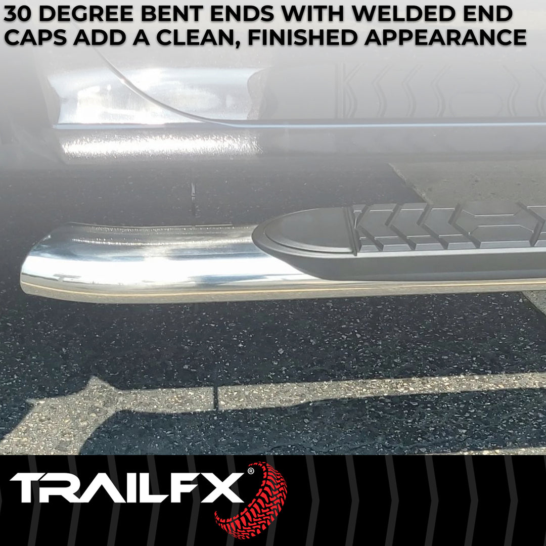 TrailFX A7090S Polished Stainless Steel Nerf Bar with Oval Bent Design and 5 Inch Diameter for Silverado and Sierra 1500/2500/3500 HD