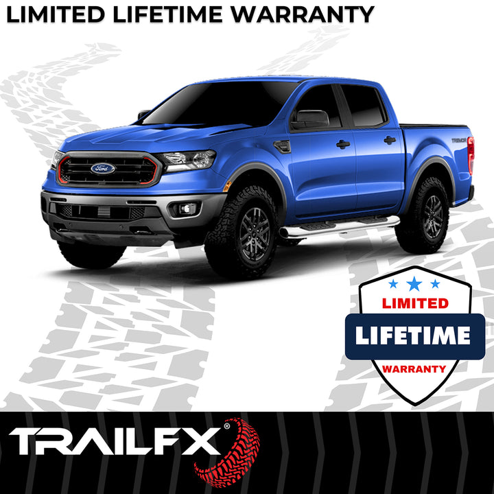 TrailFX Stainless Steel Nerf Bar for Ford Ranger - Polished 5 Inch Oval Bent Step Bars