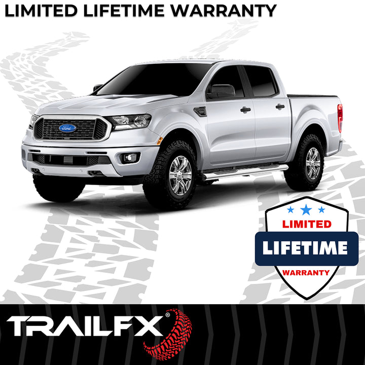TrailFX Stainless Steel Nerf Bar for Ford Ranger 2019-2023, Polished Oval Straight Step Bars with Surface Steps and 300 lb Capacity