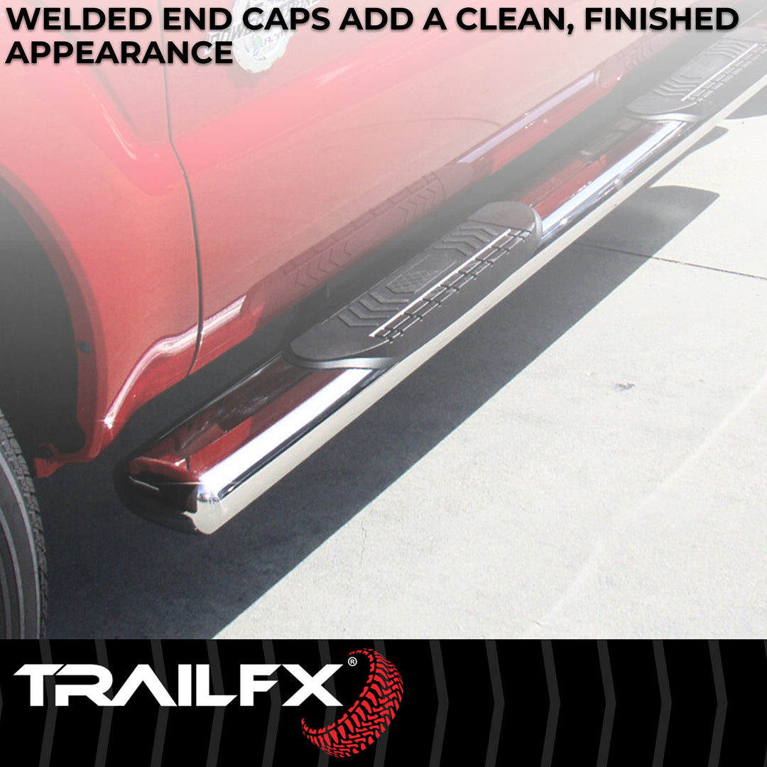 TrailFX Stainless Steel Oval Straight Nerf Bar for Ford Super Duty - 6 Inch Diameter Side Step with Mounting Kit