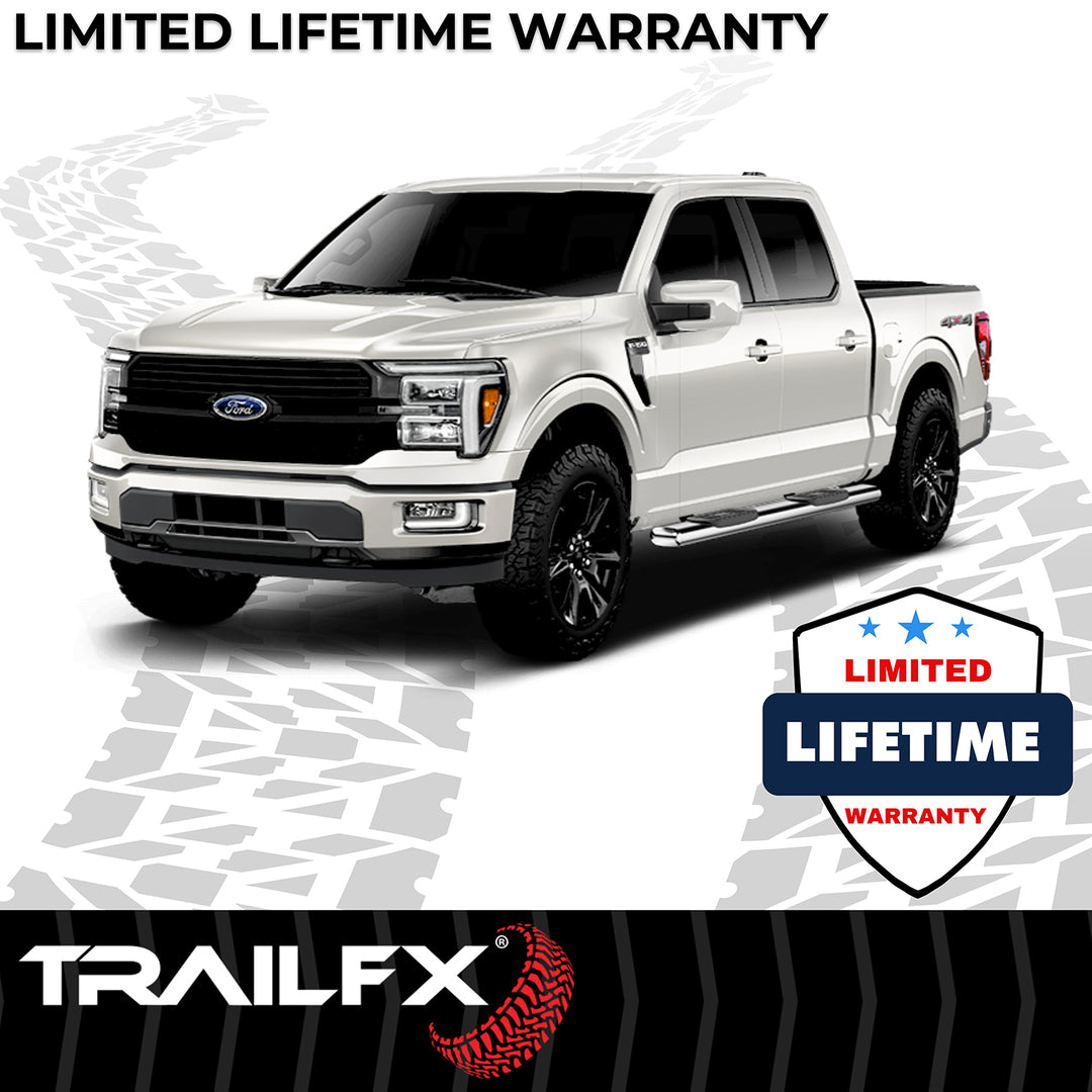 TrailFX Stainless Steel Oval Straight Nerf Bar for Ford Super Duty - 6 Inch Diameter Side Step with Mounting Kit