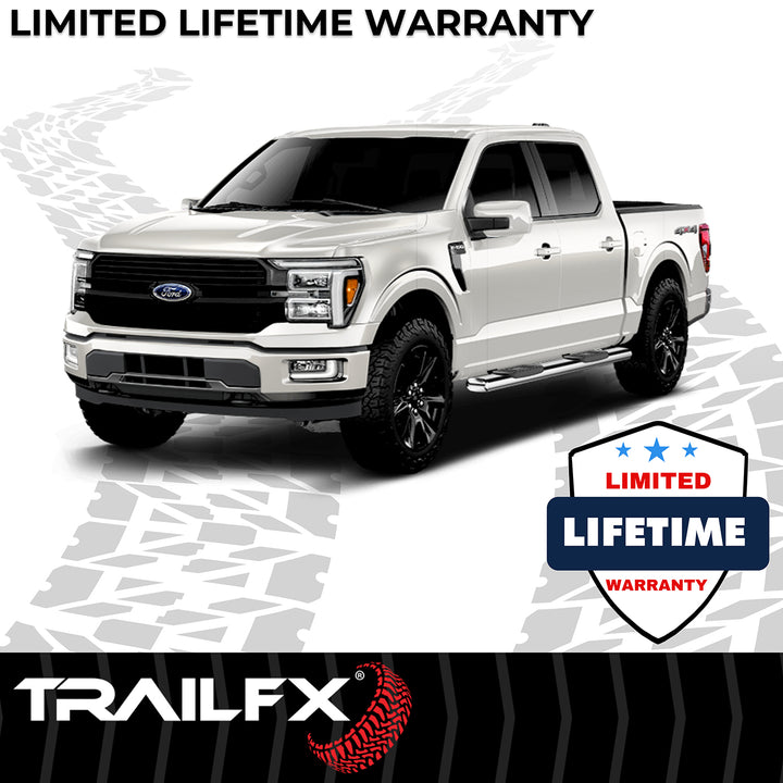 TrailFX Stainless Steel Oval Straight Nerf Bar for Ford Super Duty - 6 Inch Diameter Side Step with Mounting Kit