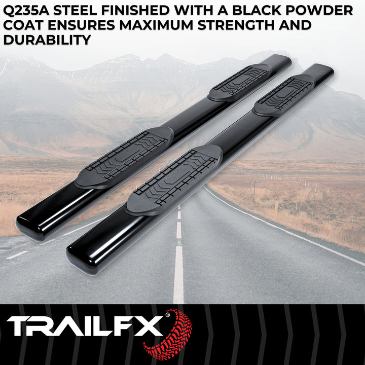 TrailFX A8221B Black Powder Coated 6 Inch Oval Straight Nerf Bar with Step Pads for Silverado and Sierra 1500-3500 HD