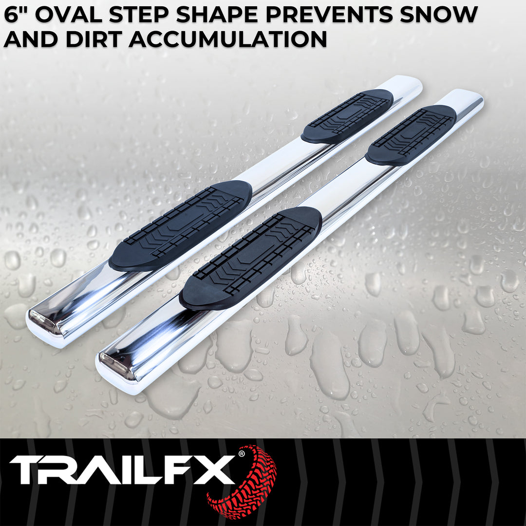 TrailFX A8223S 6 Inch Stainless Steel Oval Straight Nerf Bar with Step Pads for Ford F-150 and Super Duty Models