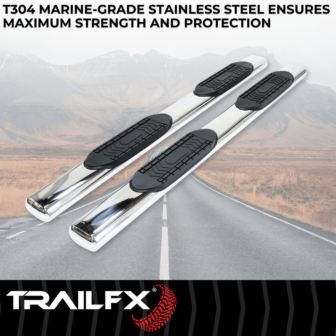 Trail FX 6 Inch Oval Straight Nerf Bar Step Bar for Ram 1500 with Polished Stainless Steel Finish