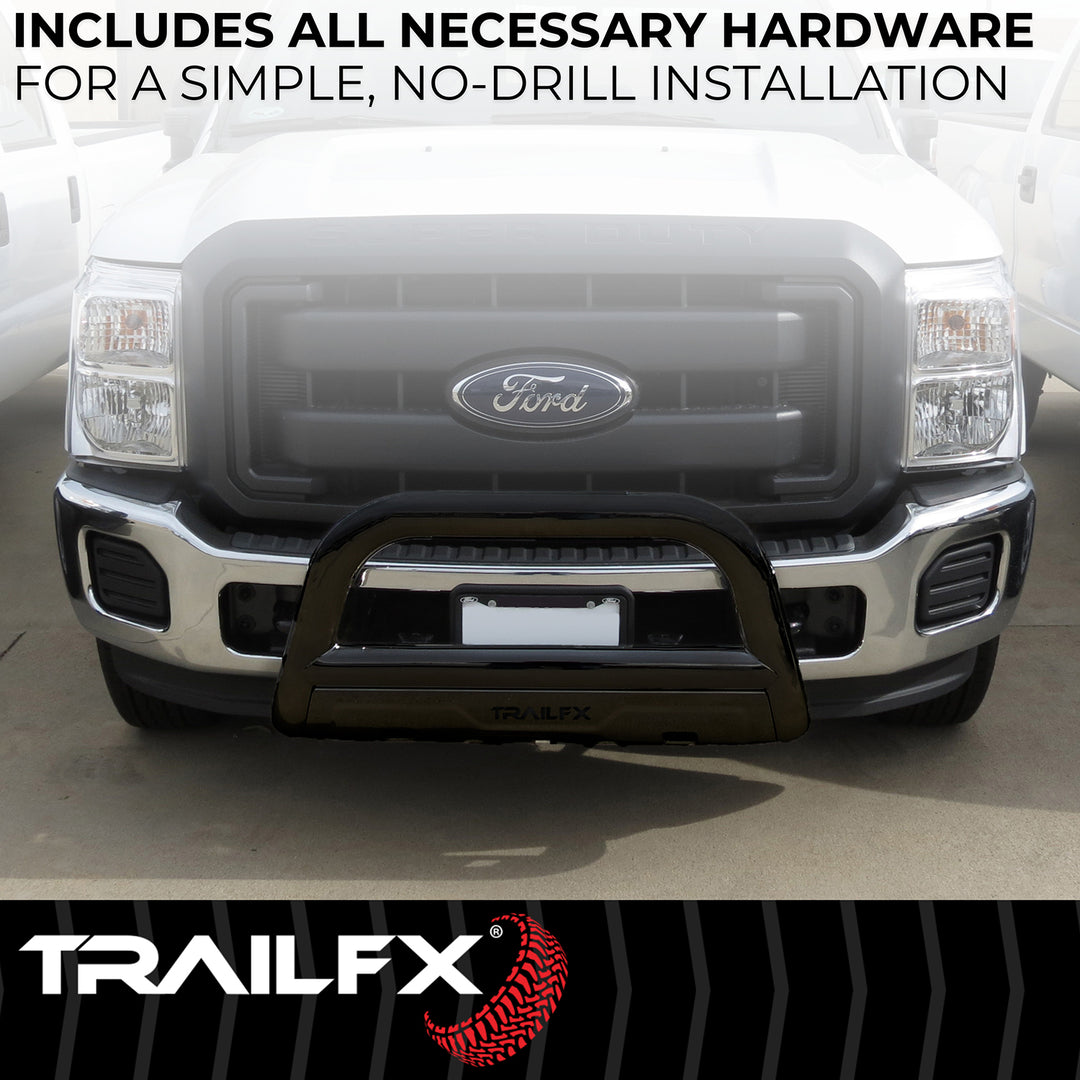 TrailFX Black Powder Coated 3-Inch Steel Bullbar with Skid Plate for Ford F-150 & Expedition