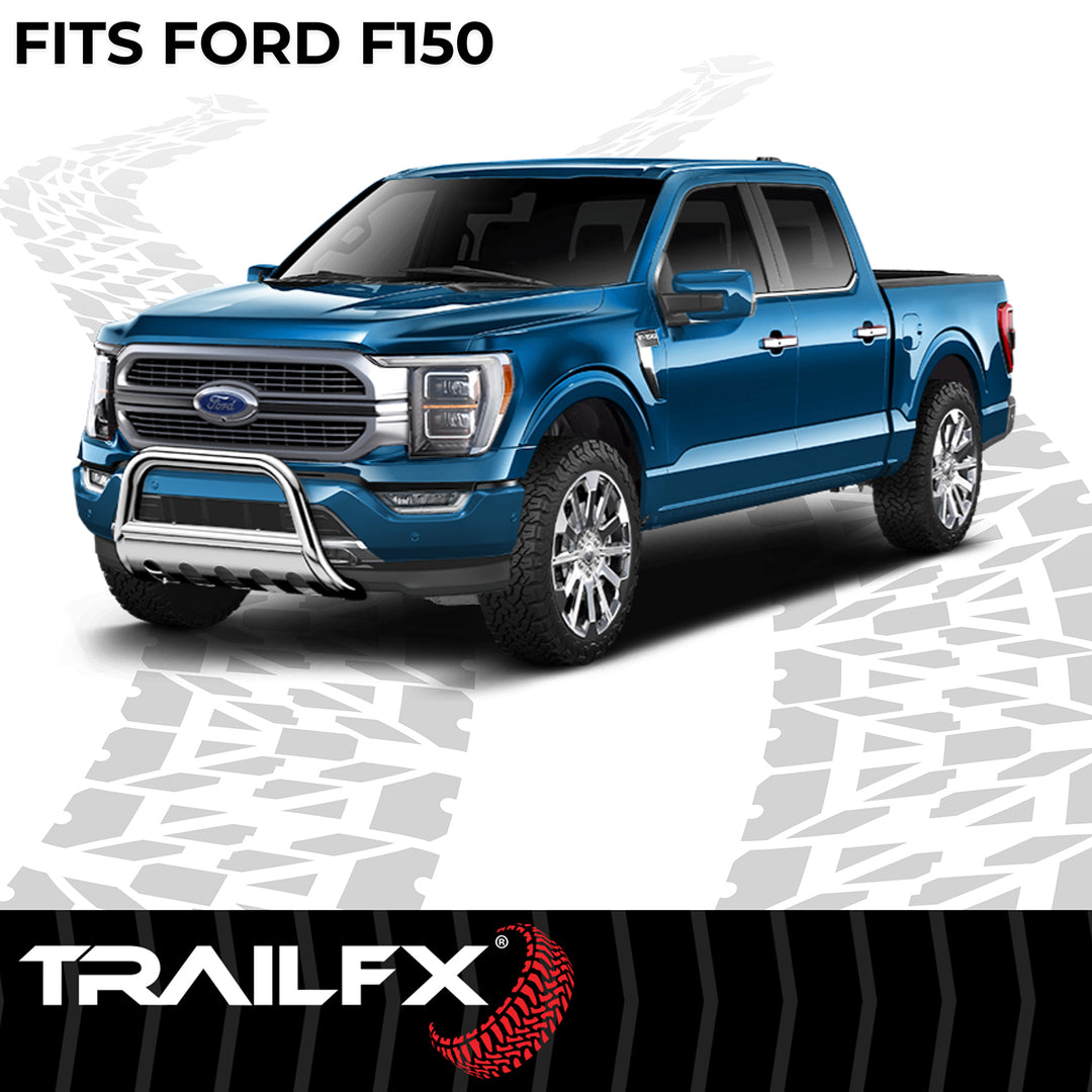 TrailFX 3 Inch Stainless Steel Bullbar with Skid Plate for Ford F-150 and Expedition