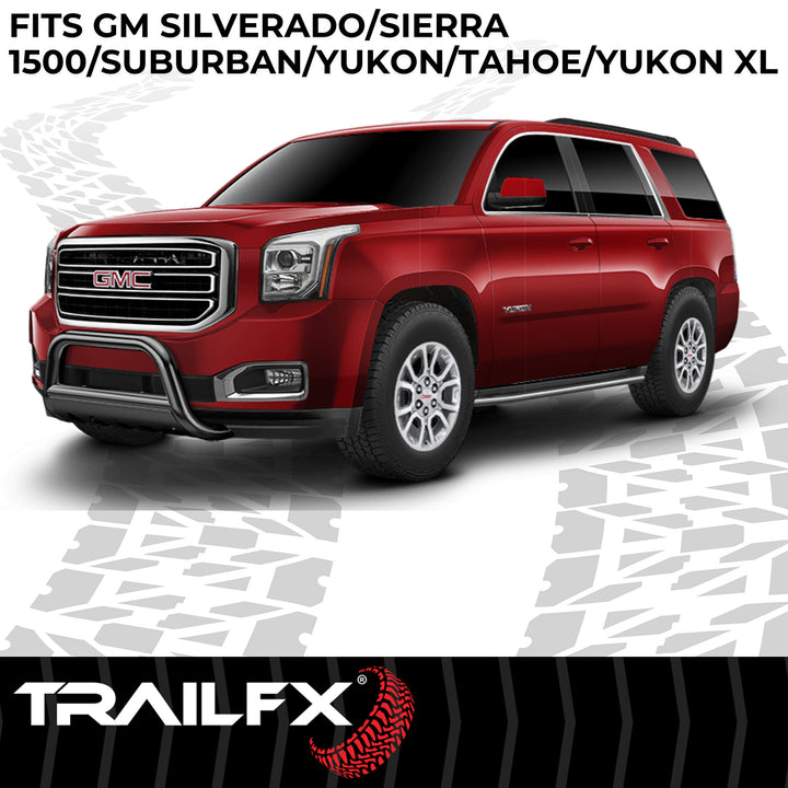 TrailFX Black Steel 3-Inch Bullbar with Skid Plate for Chevy Silverado 1500 and GMC Yukon