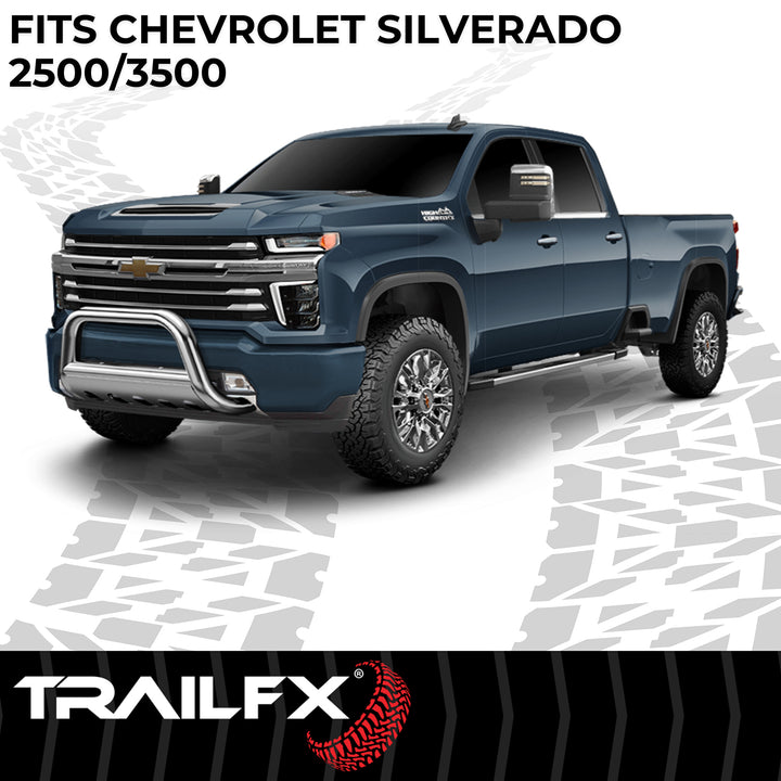 TrailFX Stainless Steel 3 Inch Bull Bar for Silverado 2500/3500 HD – Polished Finish with Mounting Hardware