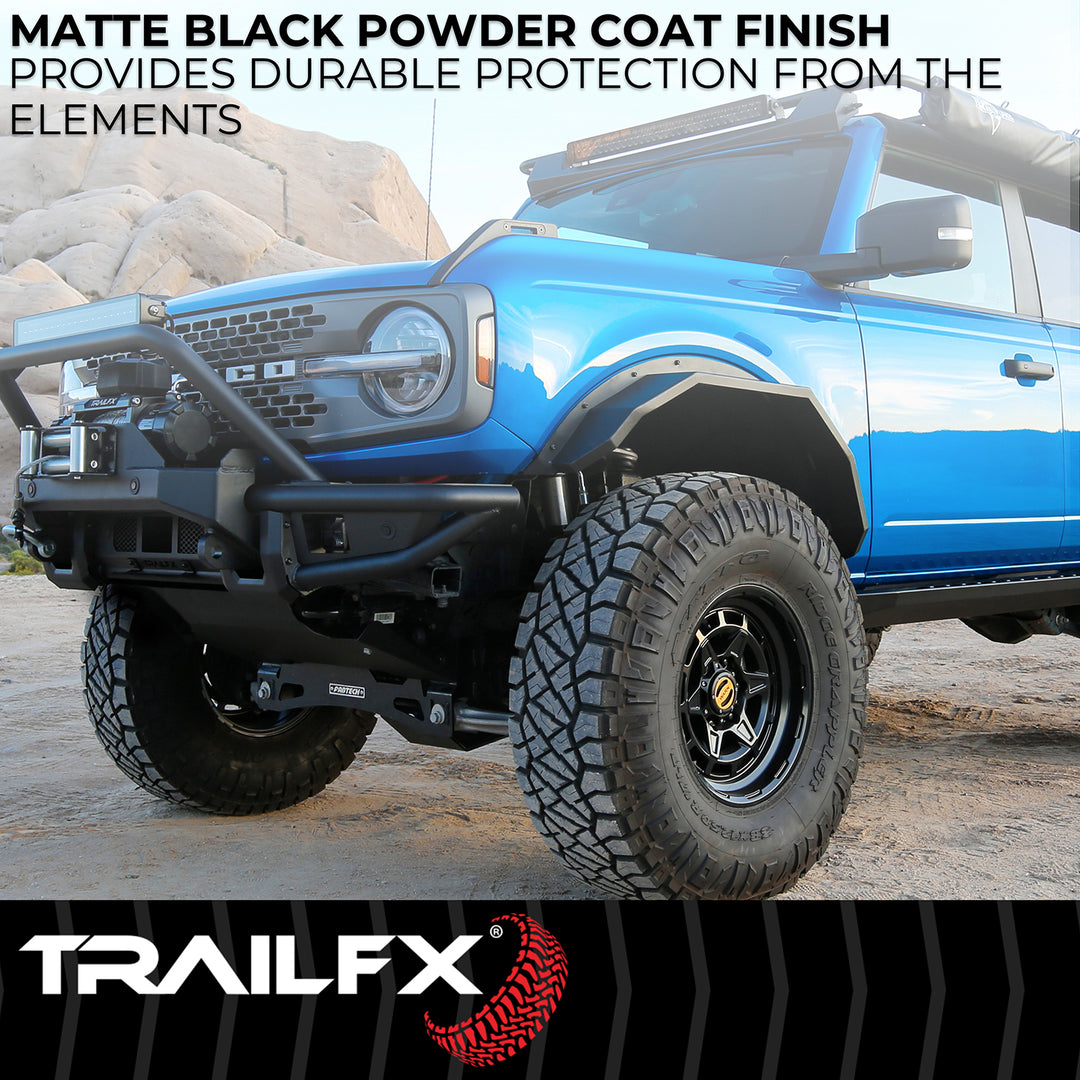 TrailFX Ford Bronco BR007T Angled Tube Steel Fender Flares – Matte Black, 1.5 Inch Height, 5 Inch Tire Coverage