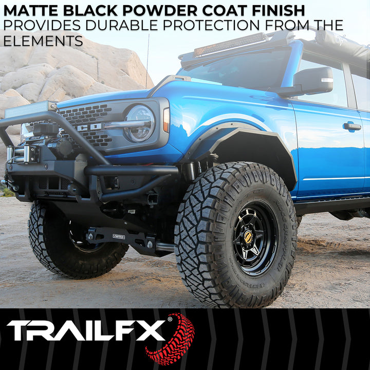 TrailFX Ford Bronco BR007T Angled Tube Steel Fender Flares – Matte Black, 1.5 Inch Height, 5 Inch Tire Coverage