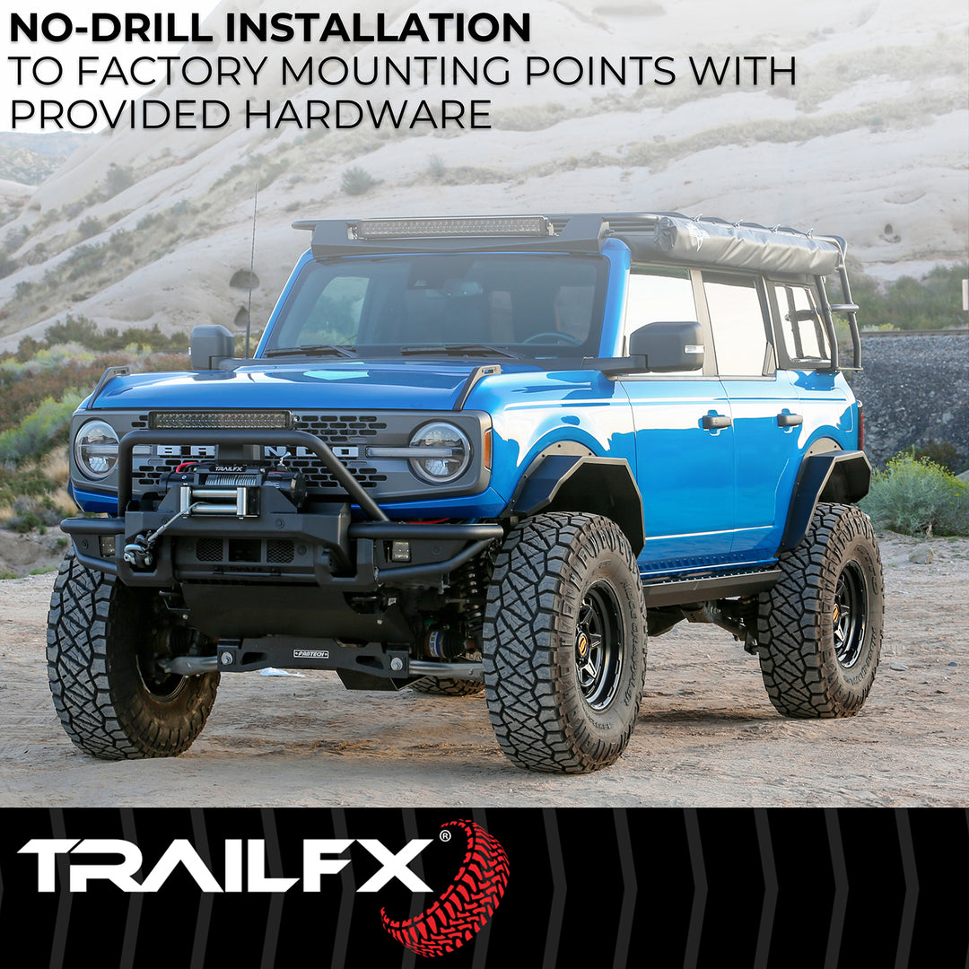 TrailFX Ford Bronco BR007T Angled Tube Steel Fender Flares – Matte Black, 1.5 Inch Height, 5 Inch Tire Coverage