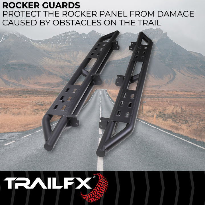 TrailFX BR012T Rocker Panel Guard for Ford Bronco - Matte Black Steel Bolt-On Side Step Protectors