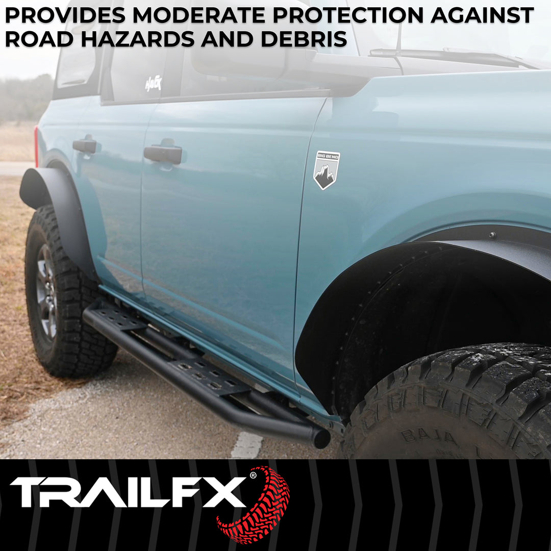TrailFX BR012T Rocker Panel Guard for Ford Bronco - Matte Black Steel Bolt-On Side Step Protectors
