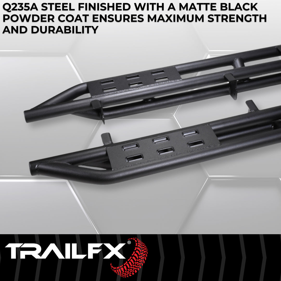 TrailFX BR012T Rocker Panel Guard for Ford Bronco - Matte Black Steel Bolt-On Side Step Protectors