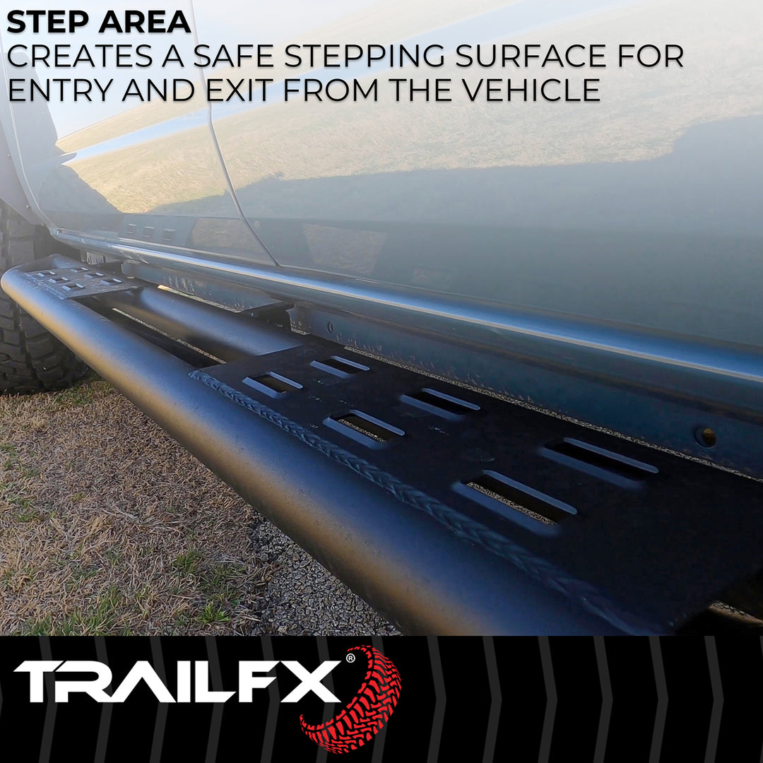 TrailFX BR012T Rocker Panel Guard for Ford Bronco - Matte Black Steel Bolt-On Side Step Protectors