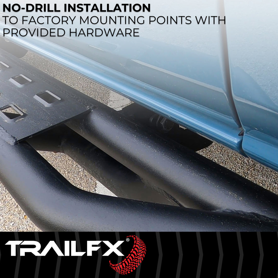 TrailFX BR012T Rocker Panel Guard for Ford Bronco - Matte Black Steel Bolt-On Side Step Protectors