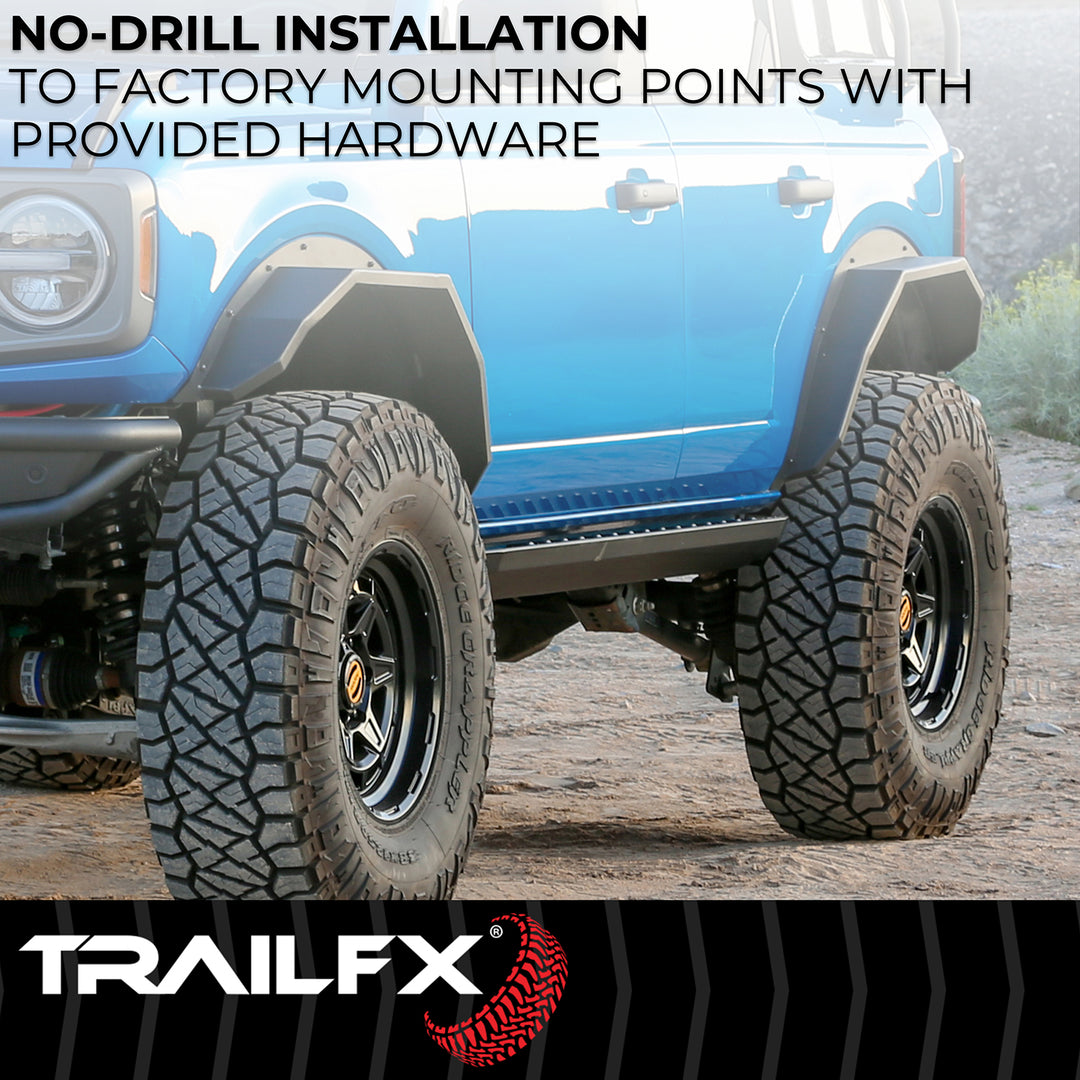 TrailFX Angled Tube Fender Flares for Ford Bronco – Matte Black Steel Set of 2