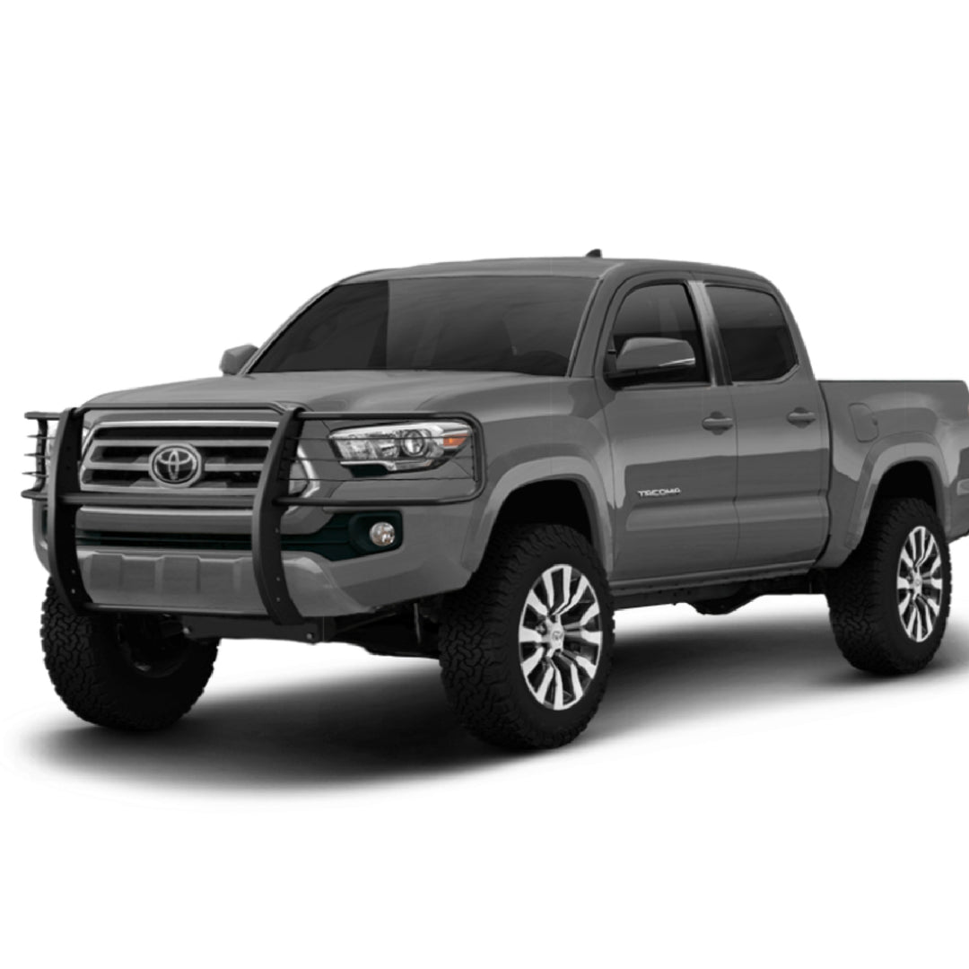 TrailFX E0029B Black Gloss Powder Coated Steel Grille Guard with Brush Guard and Step Plate for Toyota Tacoma