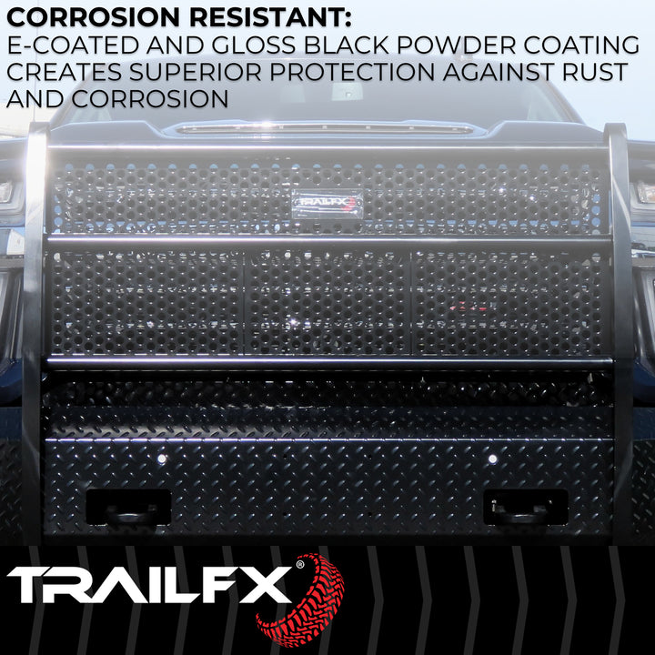 TrailFX FX3030A Full Replacement Bumper for 2019-2024 Ram 2500 and 3500 – Black Steel with Grille Guard and Light Cutouts