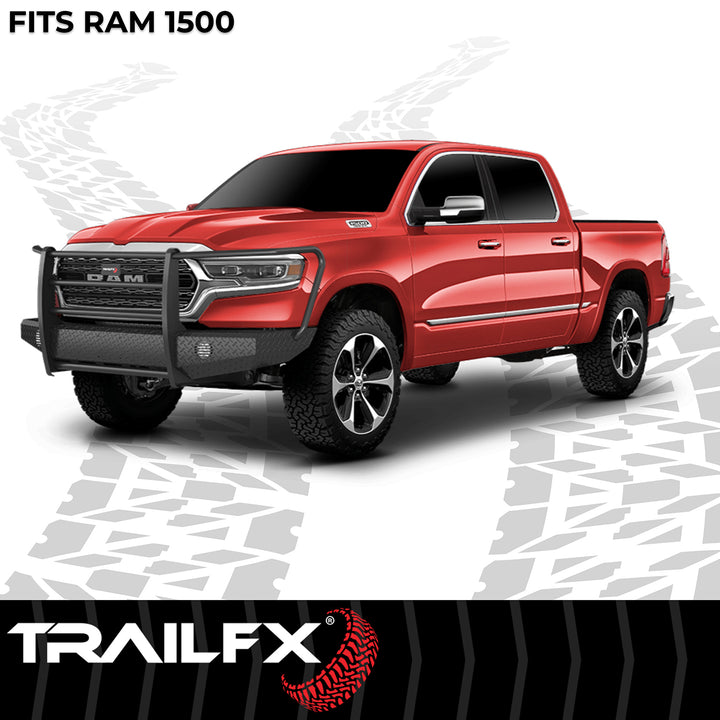 TrailFX FX3030A Full Replacement Bumper for 2019-2024 Ram 2500 and 3500 – Black Steel with Grille Guard and Light Cutouts