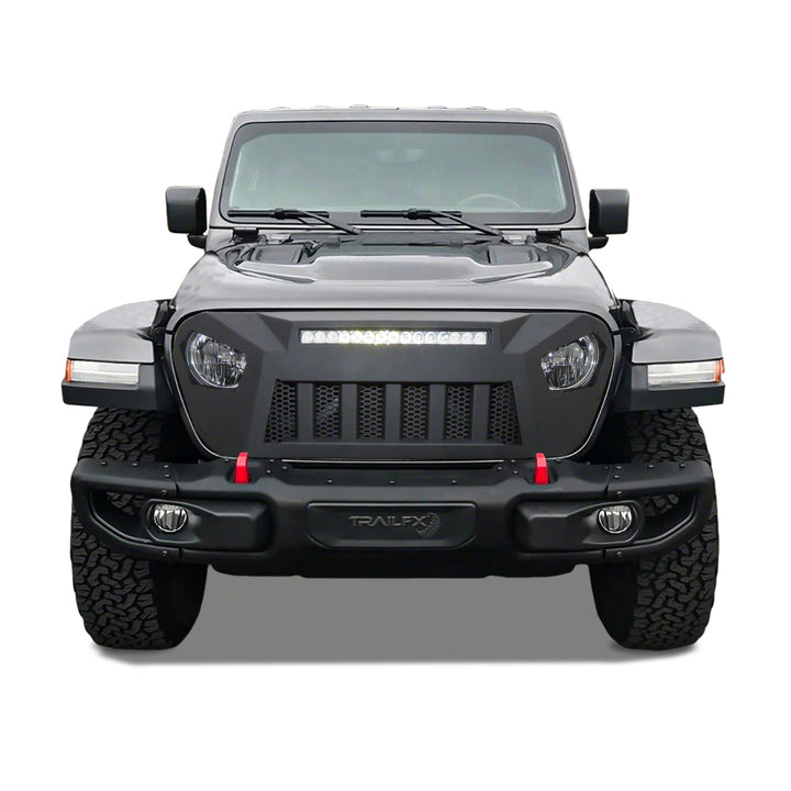 TrailFX Aluminum Satin Titanium Grille for Jeep Wrangler (2018-2023) with Light Cutouts