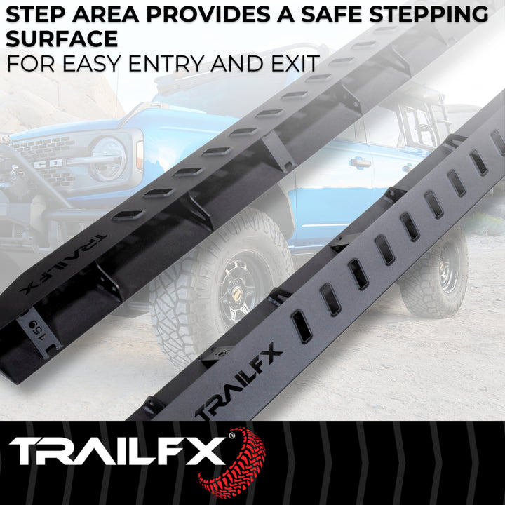 TrailFX ORB003 Black Matte Steel Overland Running Boards for Jeep Wrangler 2018-2025
