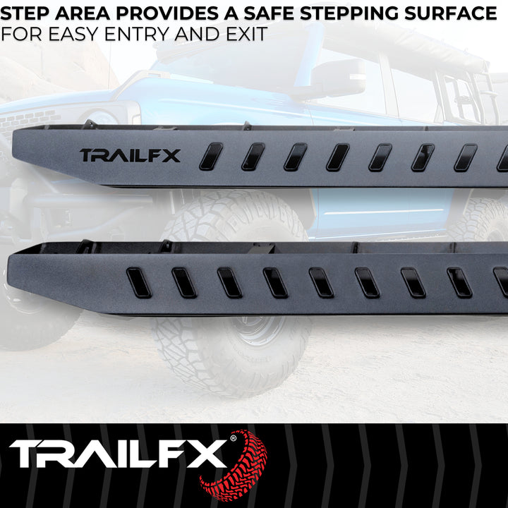TrailFX ORB003 Black Matte Steel Overland Running Boards for Jeep Wrangler 2018-2025