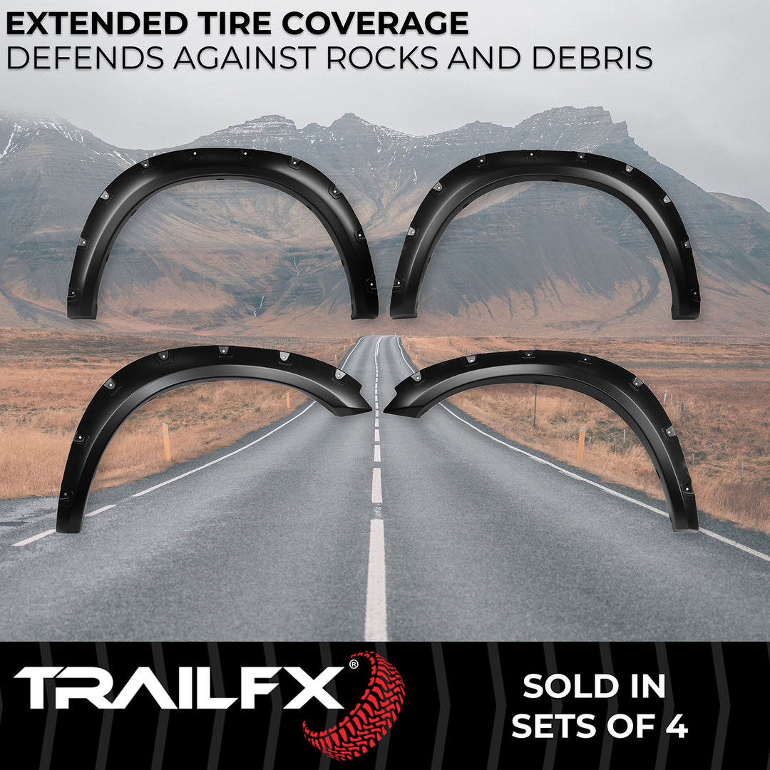 TrailFX TFD3002S Pocket Style Fender Flares for Ram 1500 (2012-2021) - Black, Impact-Resistant Polypropylene