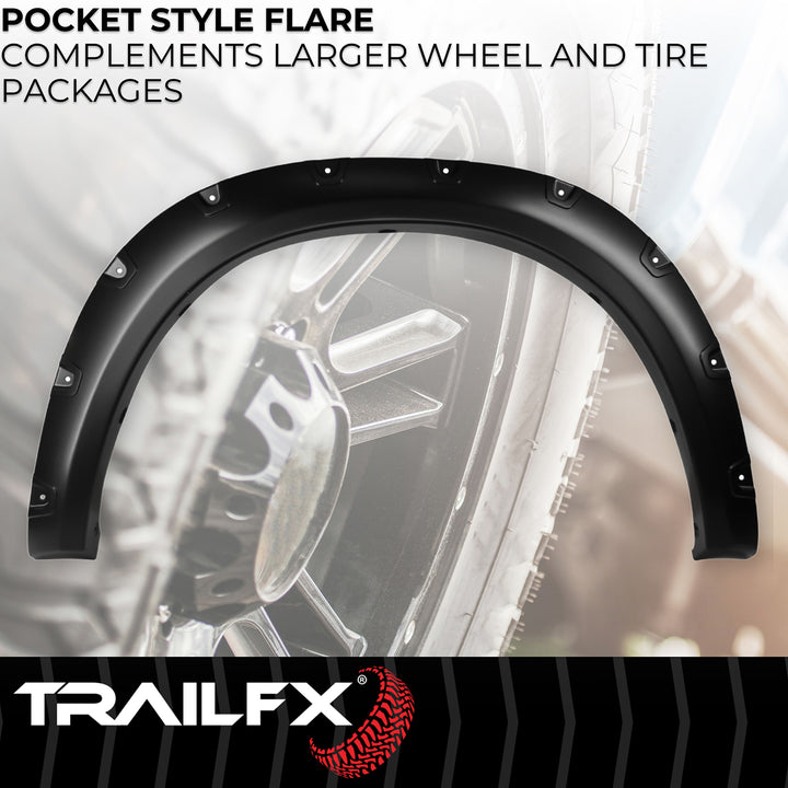 TrailFX TFD3002S Pocket Style Fender Flares for Ram 1500 (2012-2021) - Black, Impact-Resistant Polypropylene