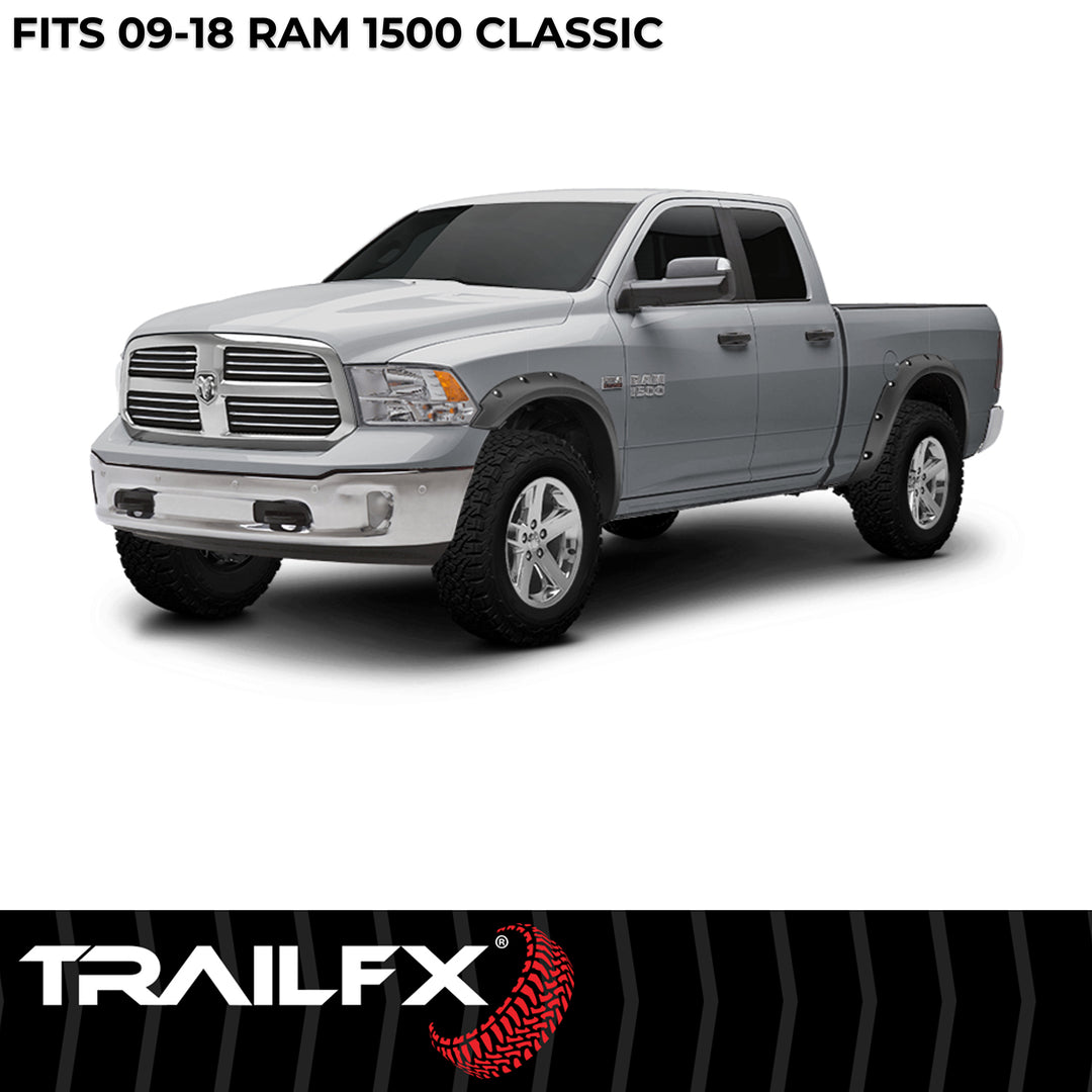TrailFX TFD3002S Pocket Style Fender Flares for Ram 1500 (2012-2021) - Black, Impact-Resistant Polypropylene