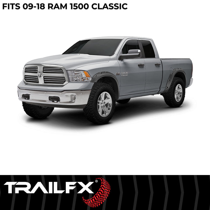 TrailFX TFD3002S Pocket Style Fender Flares for Ram 1500 (2012-2021) - Black, Impact-Resistant Polypropylene