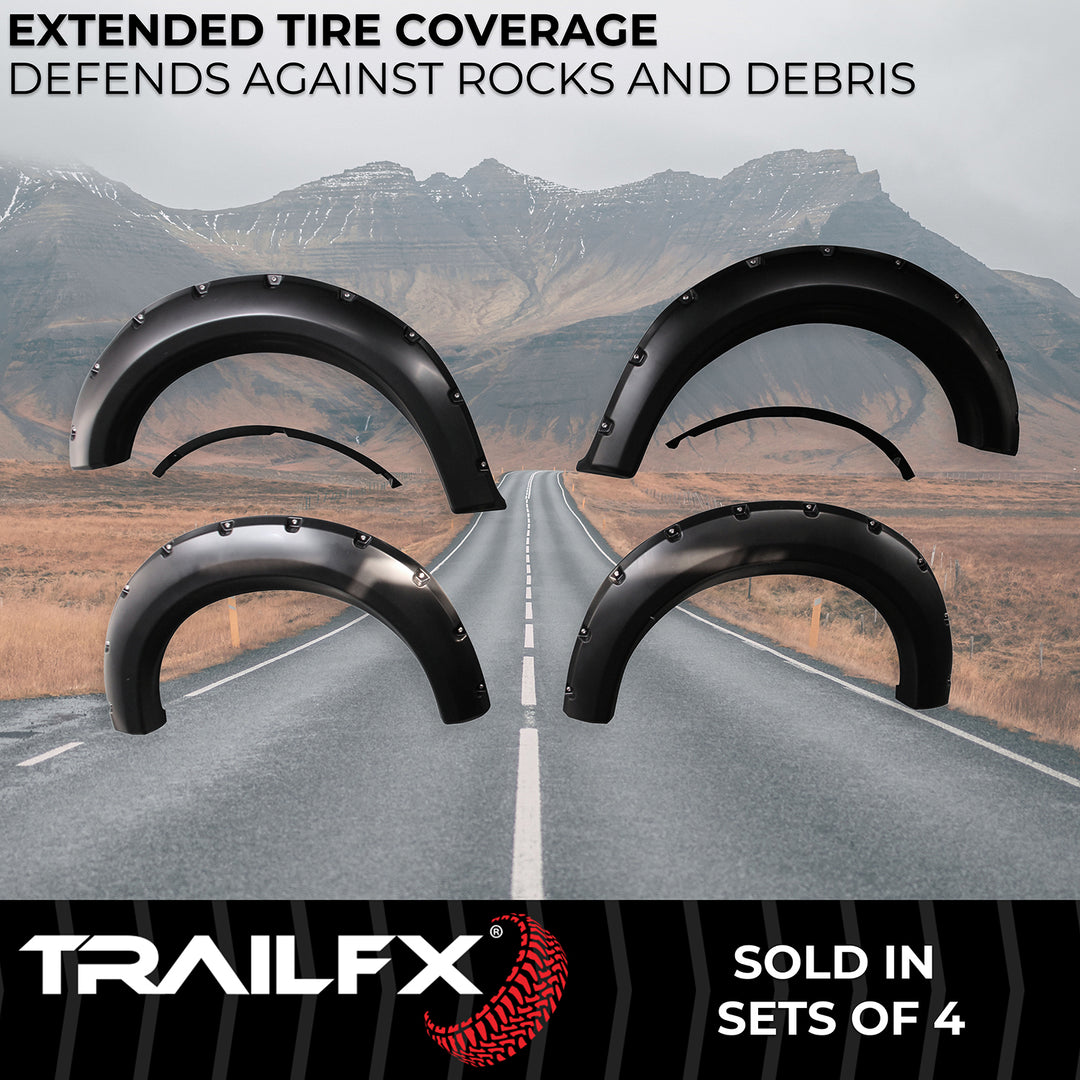 TrailFX TFF3002S Pocket Style Fender Flares for Ford F-150 – Impact-Resistant Polypropylene with Paintable Finish