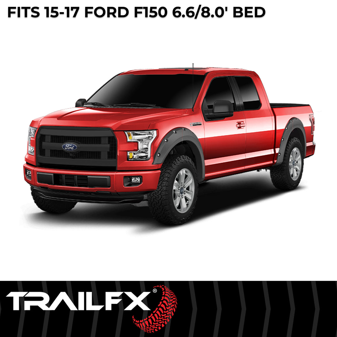 TrailFX TFF3003S Pocket Style Fender Flares for 2015-2017 Ford F-150 - Black, 6-Inch Front & 7-Inch Rear Height