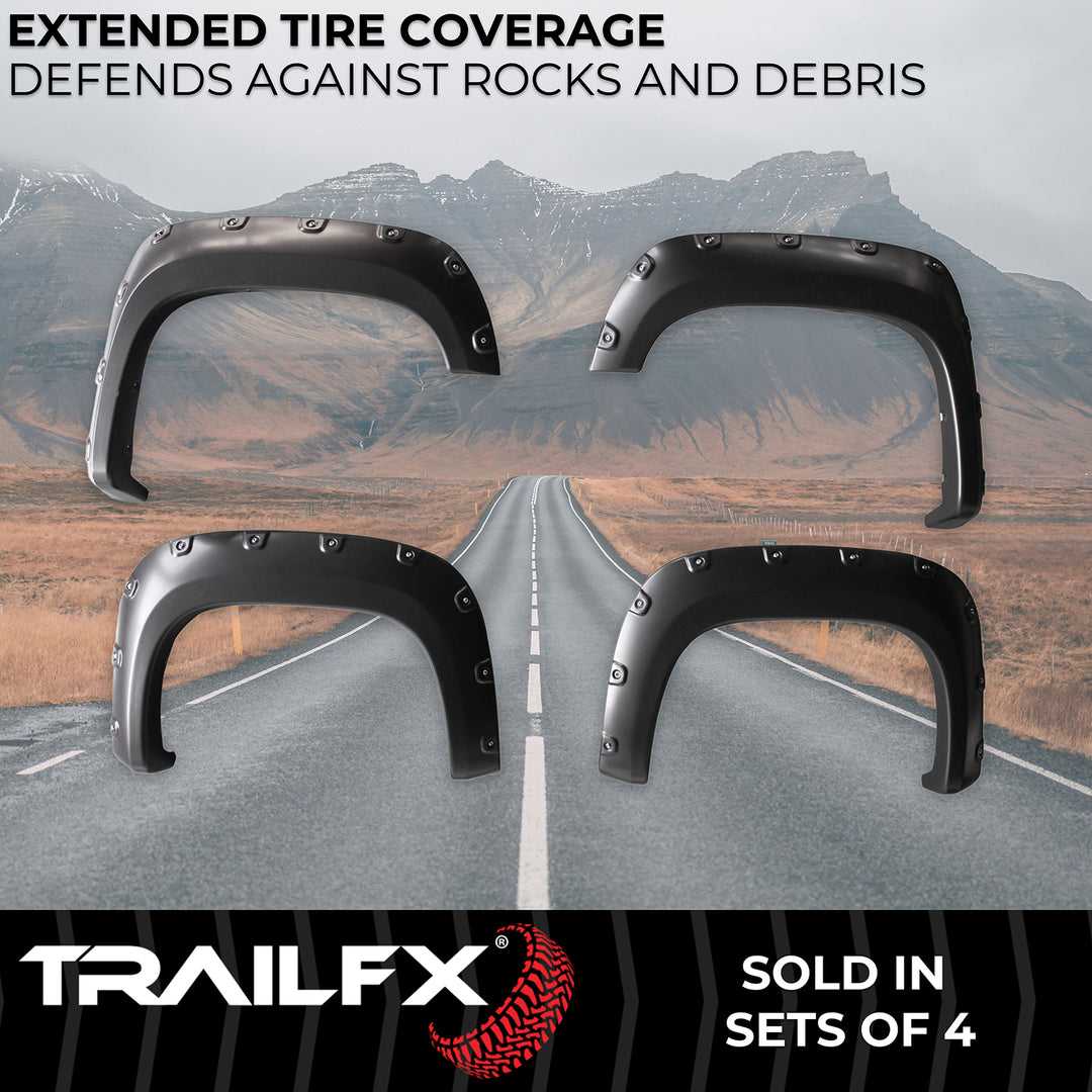 TrailFX TFG3001S Pocket Style Fender Flares for GMC Sierra 1500 (2012-2013) - Black, 8 Inch Height