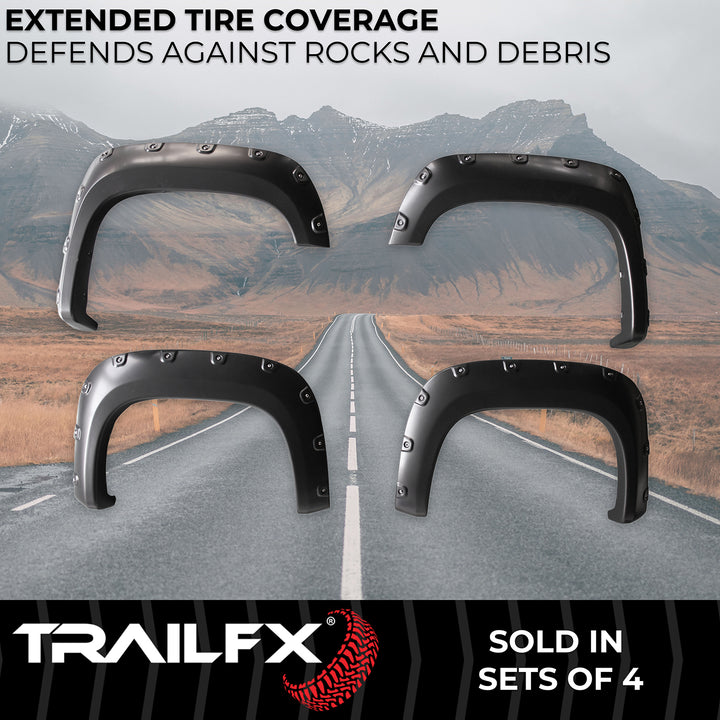 TrailFX TFG3001S Pocket Style Fender Flares for GMC Sierra 1500 (2012-2013) - Black, 8 Inch Height