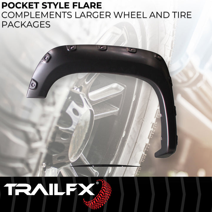 TrailFX TFG3001S Pocket Style Fender Flares for GMC Sierra 1500 (2012-2013) - Black, 8 Inch Height