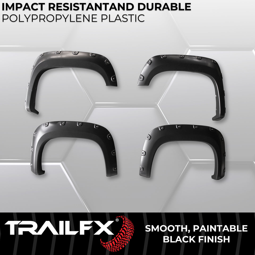 TrailFX TFG3001S Pocket Style Fender Flares for GMC Sierra 1500 (2012-2013) - Black, 8 Inch Height