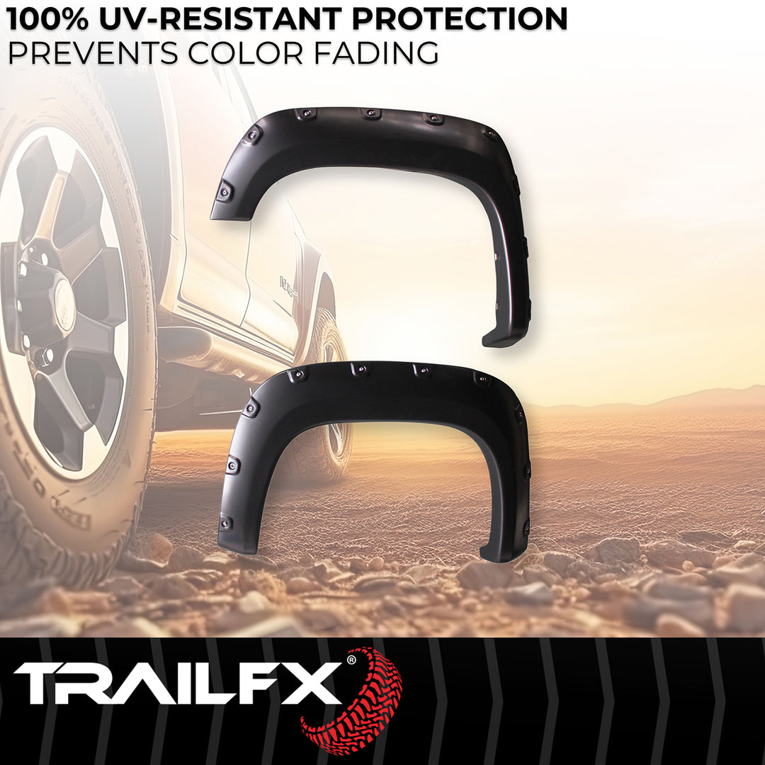 TrailFX TFG3001S Pocket Style Fender Flares for GMC Sierra 1500 (2012-2013) - Black, 8 Inch Height