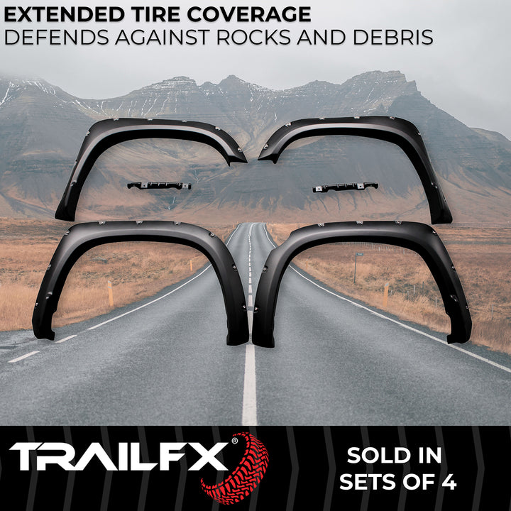 TrailFX Pocket Style Fender Flares for Toyota Tundra 2014-2021, Black Polypropylene Set of 4