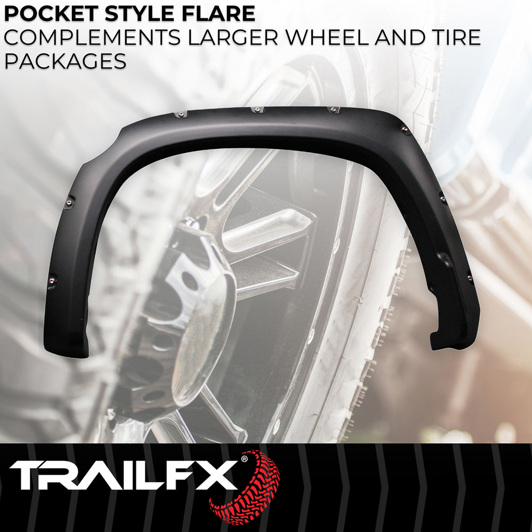 TrailFX Pocket Style Fender Flares for Toyota Tundra 2014-2021, Black Polypropylene Set of 4