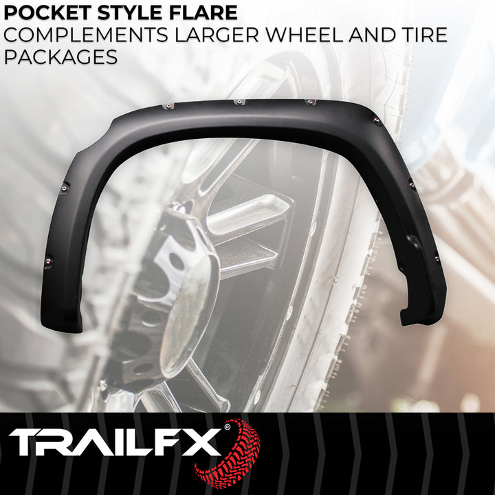 TrailFX Pocket Style Fender Flares for Toyota Tundra 2014-2021, Black Polypropylene Set of 4