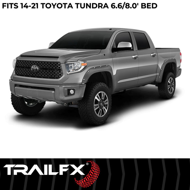 TrailFX Pocket Style Fender Flares for Toyota Tundra 2014-2021, Black Polypropylene Set of 4
